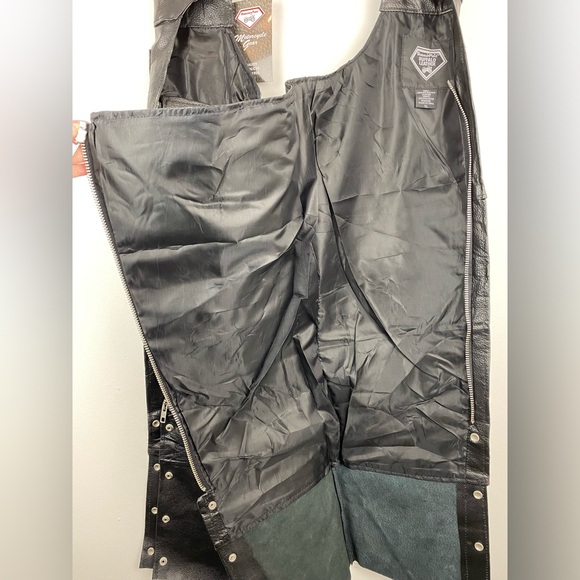 Diamond Plate Buffalo Leather size XL Black Leather Motorcycle Biker Chaps - Picture 7 of 10